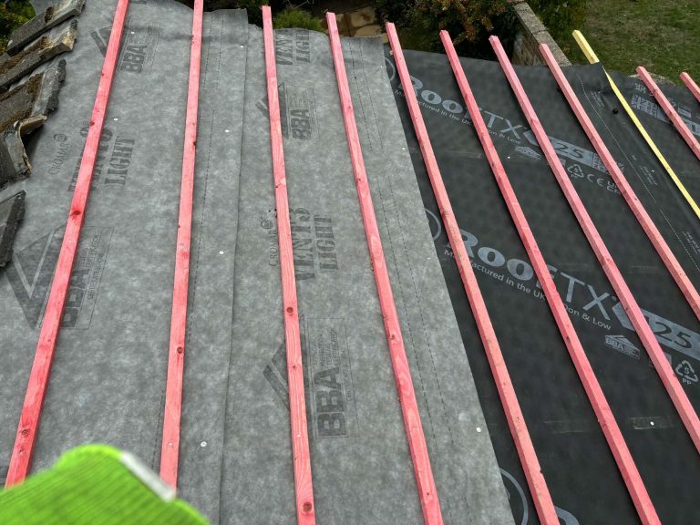 New roof battens and membrane during a roof repair in Hampshire